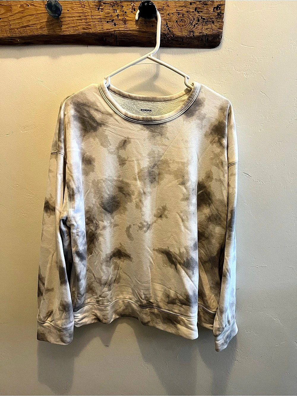 Sonoma Tie-Dye Crewneck Long Sleeve in Gray & White Size XL